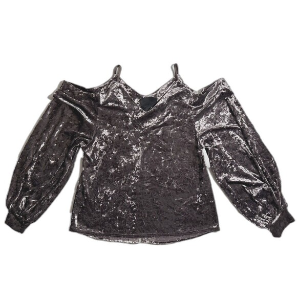 Fate By LFD Crashed Velvet Cold Shoulder Top Metallic Soft Brown Gray M Holidays - Picture 1 of 7